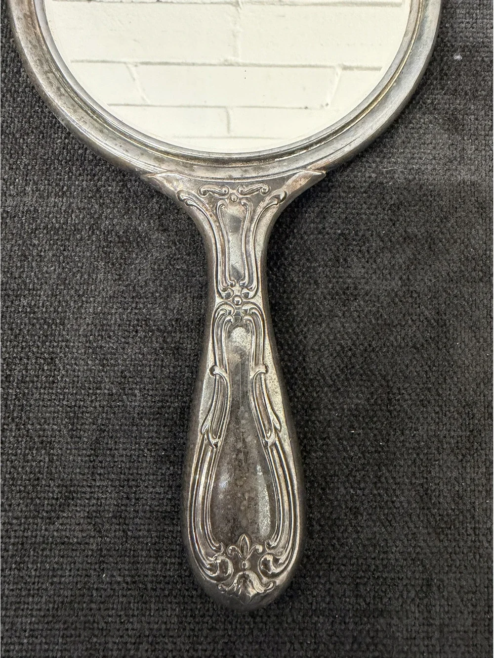Vintage Ornate Silver Handheld Mirror